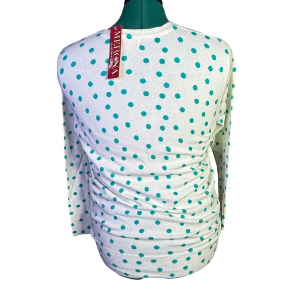 Merona White & Teal Polka Dot Cardigan Sweater Women Large Long Sleeve NWT - Picture 9 of 16